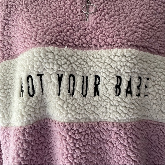 AMP “Not Your Babe” Pink/Purple & White Oversized Fuzzy Sherpa Sweatshirt XS - Picture 6 of 16